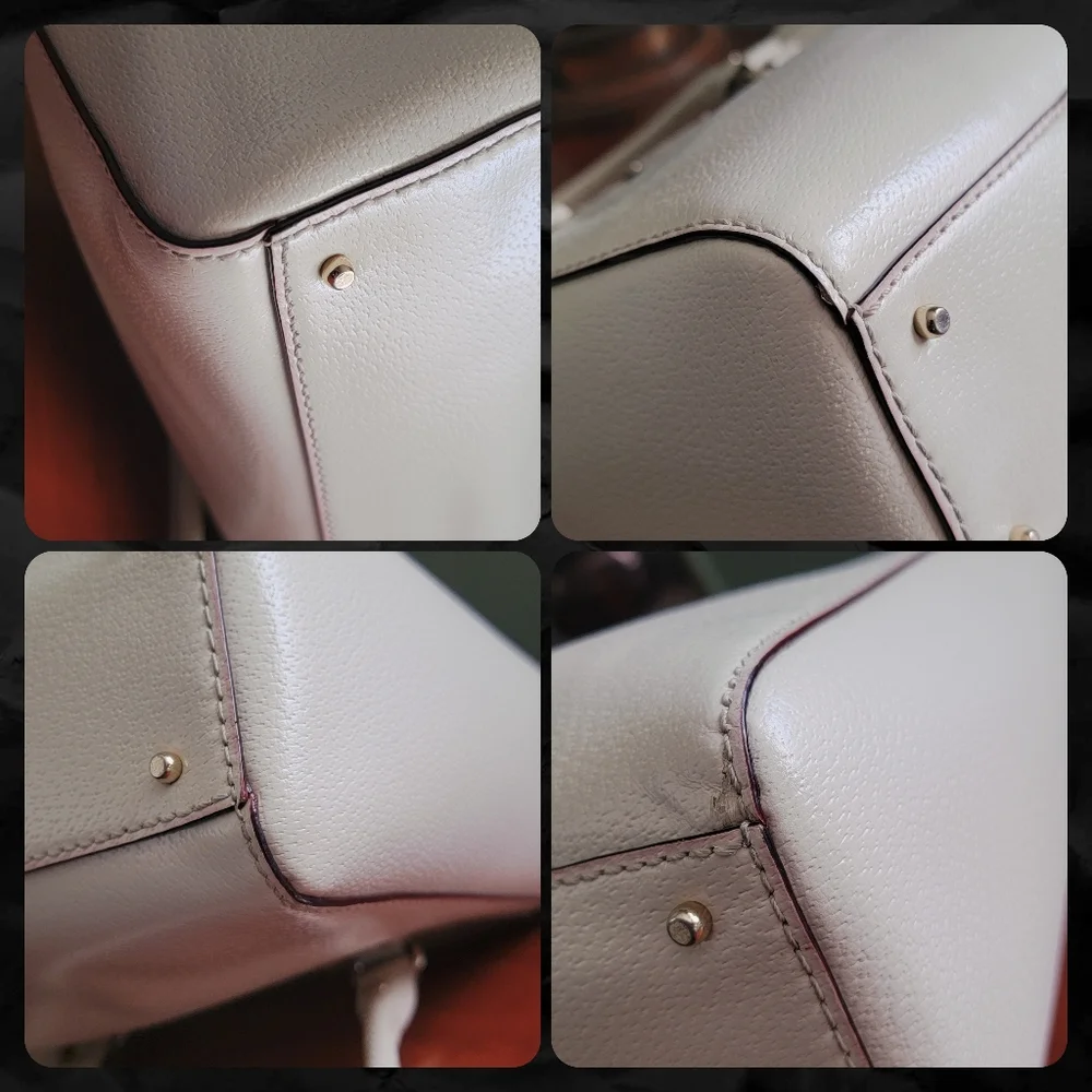 Kate Spade WKRU1428 Cream Pebbled Leather Satchel Tote Bag Quiet Luxury